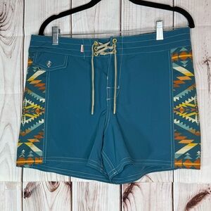 Birdwell x Pendleton Beach Britches Teal Patterned Boardshorts - 8